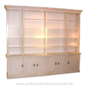 Regalwand vintage Bibliothek Landhausstil Shabby Chic weiß Lackiert Massivholz